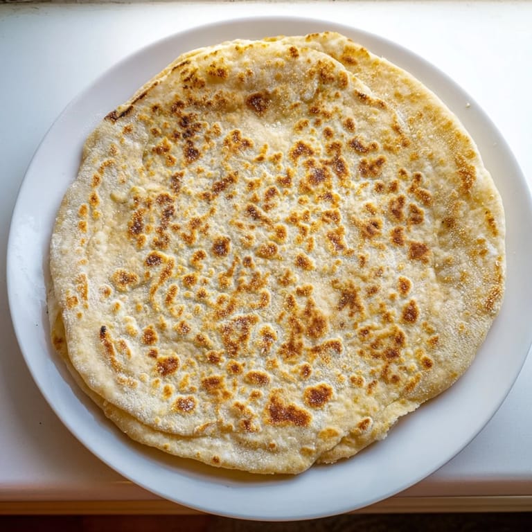 A stack of soft cottage cheese flatbread, perfect for dipping or making wraps, fresh from the skillet.