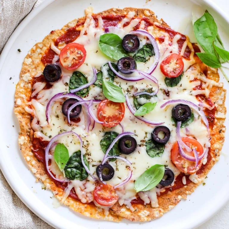 Homemade Crispy Tortilla Pizza with a bubbling cheese topping and a crispy, golden crust.