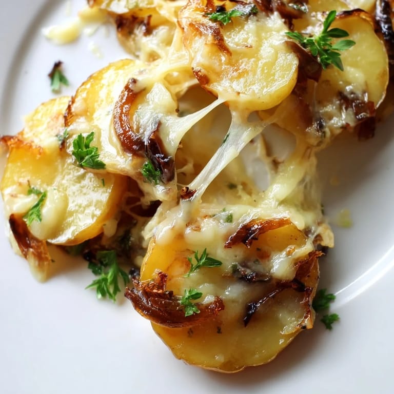 A warm serving of French Onion Soup Potatoes with rustic cheese topping, perfect for busy U.S. weeknights.