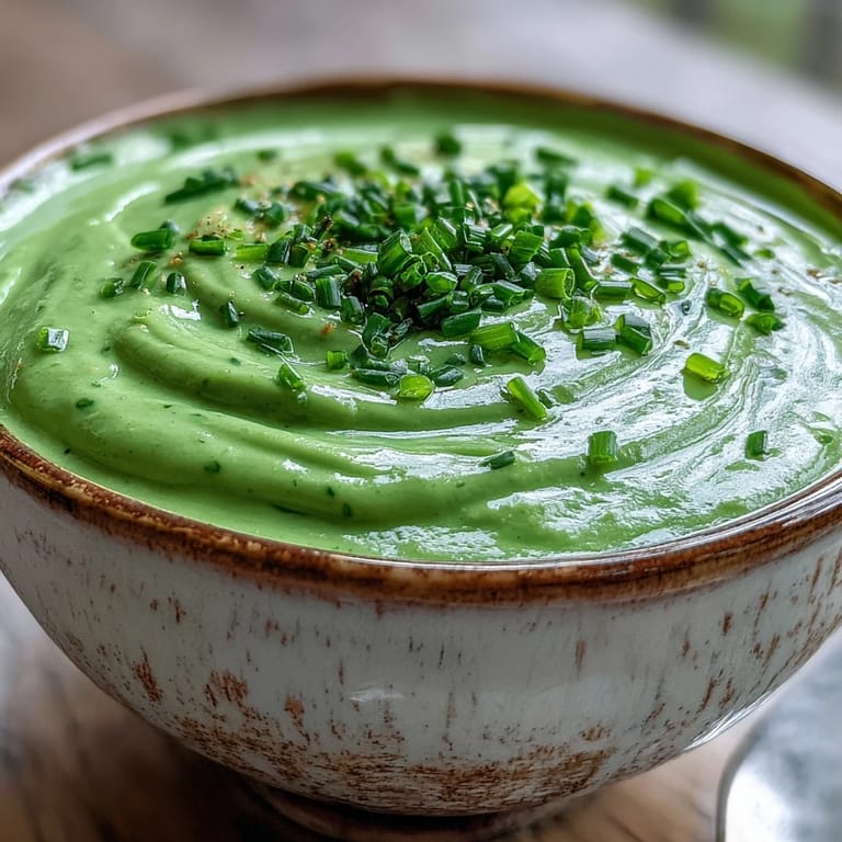 A comforting bowl of Cream of Broccoli Soup with a velvety, bright green texture. 