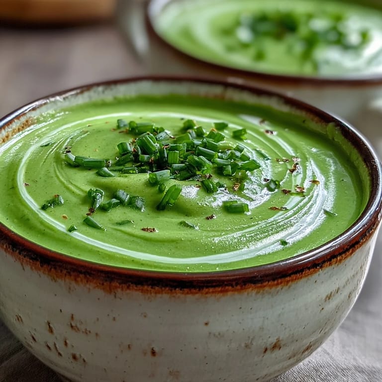 Freshly blended Cream of Broccoli Soup served steaming hot, garnished with a cream swirl.