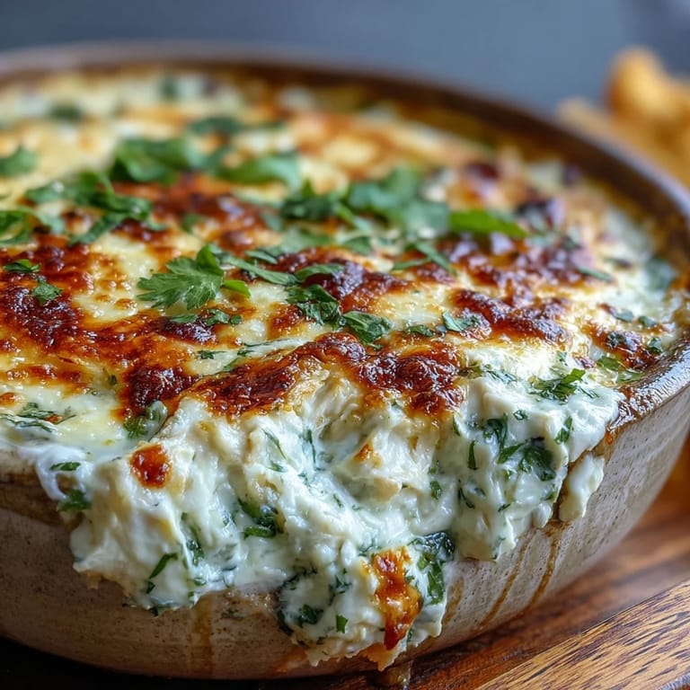 Spicy Cilantro and Lime Chicken dip in a baking dish, ready to serve at a festive party with chips.