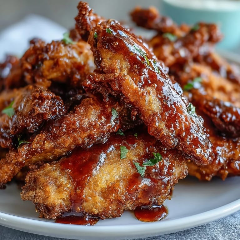 Freshly fried chicken wings tossed in Thai sweet chili sauce, garnished with lime wedges and cilantro on a vibrant plate.