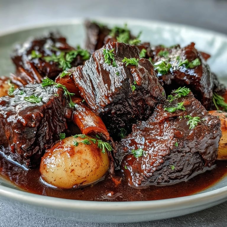 Hearty beef pot roast surrounded by soft vegetables, steaming on a rustic platter, perfect for Sunday dinner with crusty bread on the side.