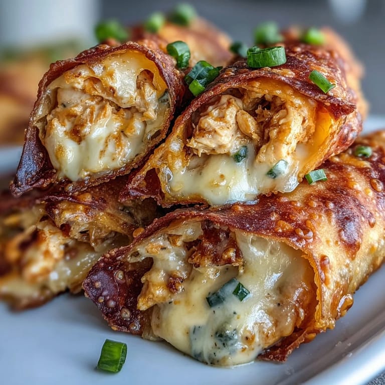 Air-fried Buffalo Chicken Dip Egg rolls served with blue cheese dressing and extra buffalo sauce for dipping.