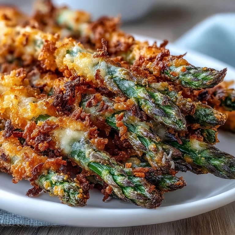 Golden-baked Crispy Asparagus Asiago Spears garnished with fresh parsley, ready to serve hot as a savory dinner side dish.
