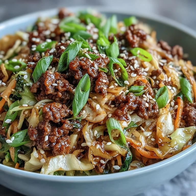 A vibrant cabbage slaw wilts down, tossed in a tangy soy-sesame sauce for a quick and flavorful meal.