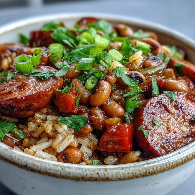Hearty Black-Eyed Pea Jambalaya served in a bowl with fresh parsley garnish.