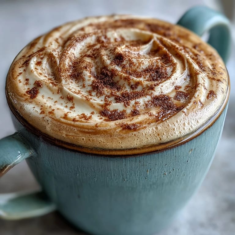 A barista pours steamed milk into a mug of Hot Hojicha Latte, creating a beautiful layered effect.