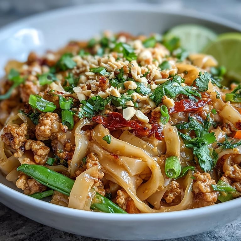 Tender ground chicken and vibrant snap peas coated in rich peanut sauce in these Creamy Thai-Inspired Peanut Noodle Bowls, featuring crispy edges.