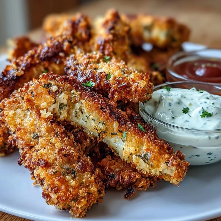 Tender chicken fries coated in crispy panko-Parmesan crust, baked golden and paired with warm marinara.