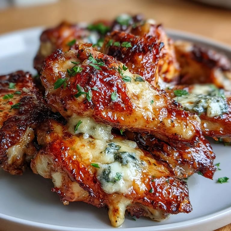 Garlic Parmesan chicken wings tossed in rich butter sauce, garnished with parsley and extra cheese.  