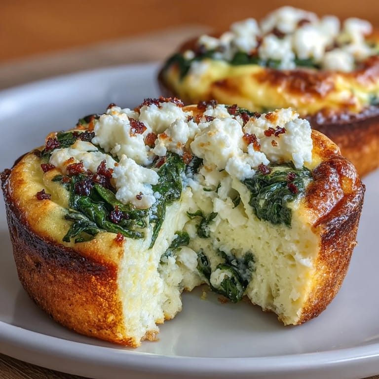 Fluffy egg muffins filled with sautéed spinach and crumbled feta cheese, ideal for healthy meal prep and quick on-the-go breakfasts.