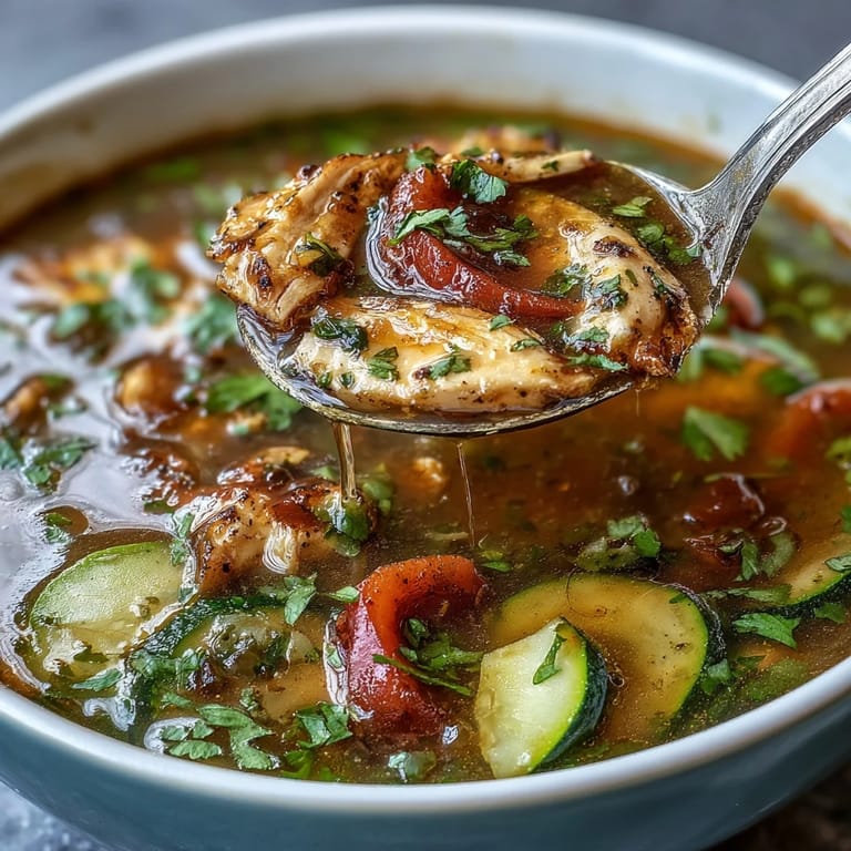 Healthy Chicken Fajita Soup loaded with tender chicken, bright vegetables, and smoky spices, served hot and comforting.