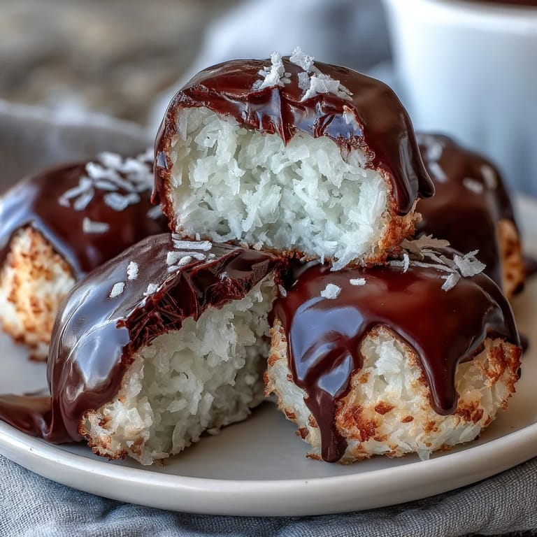 No-bake chocolate coconut bites with a chewy coconut center and rich dark chocolate coating, perfect for a healthy vegan dessert.