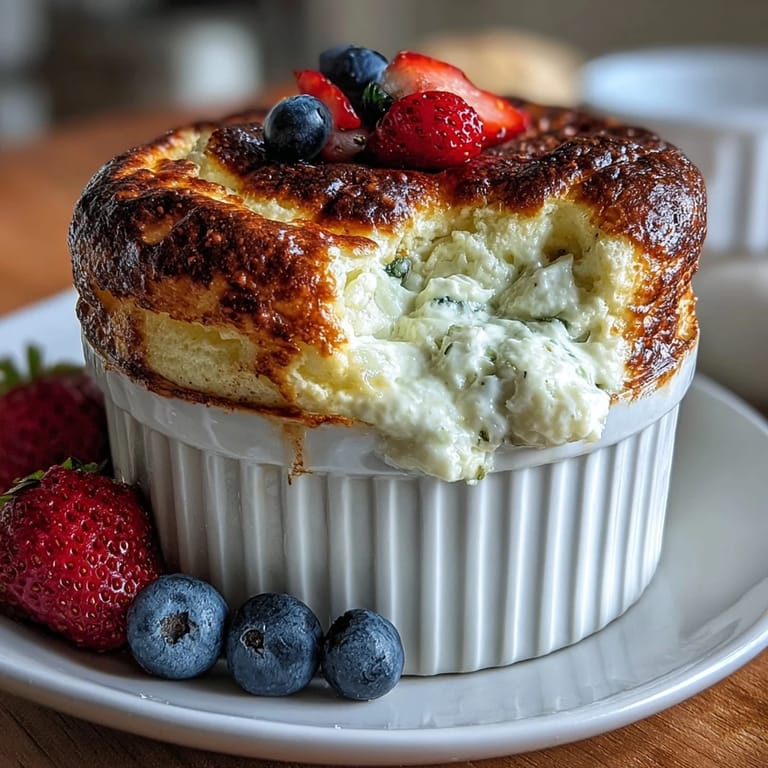 Warm Baked Greek Yogurt with a golden top, a healthy gluten-free breakfast or dessert option.