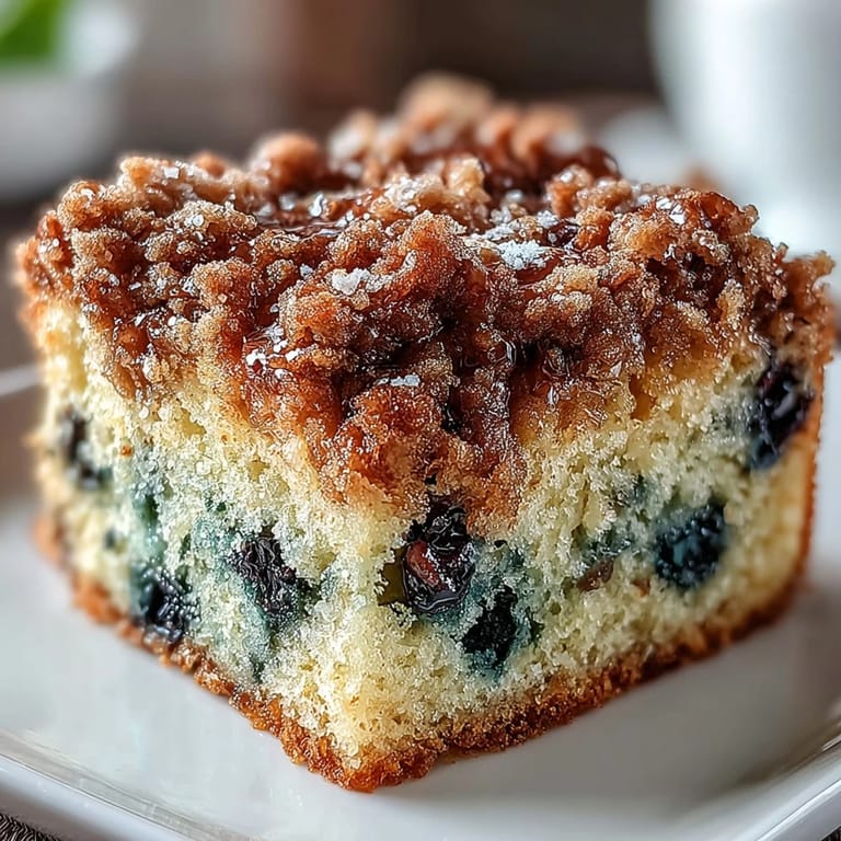 Golden-baked Lemon Blueberry Sourdough Coffee Cake Squares featuring tangy lemon, sweet blueberries, and a crunchy cinnamon streusel.