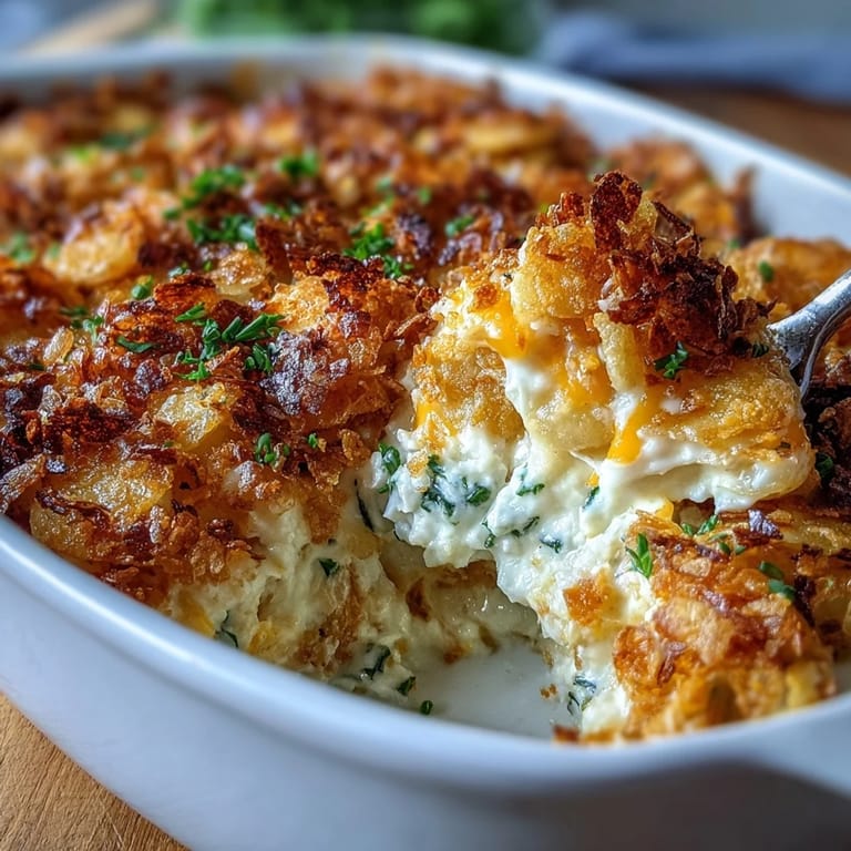 Spicy and cheesy funeral potatoes casserole loaded with tender hash browns, jalapeños, and sharp cheddar.  
