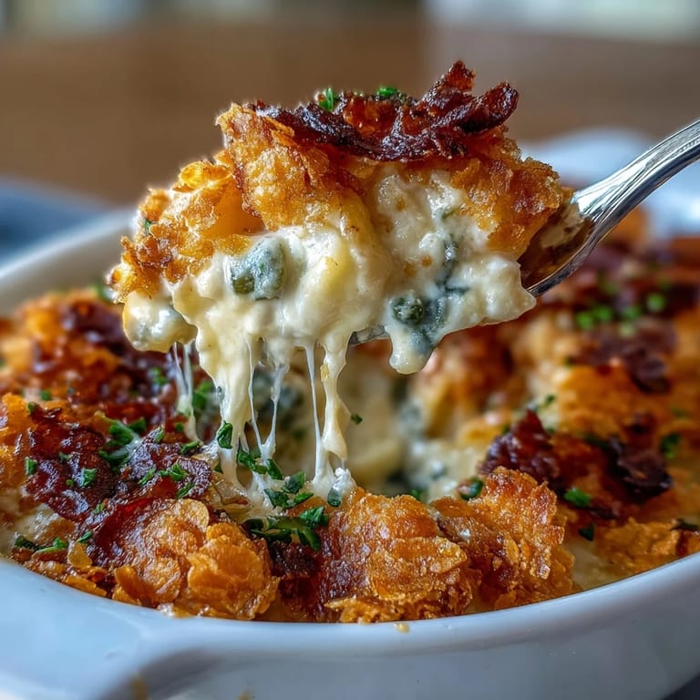 Classic funeral potatoes with a kick of jalapeño and rich cheddar, topped with crunchy buttered cornflakes.