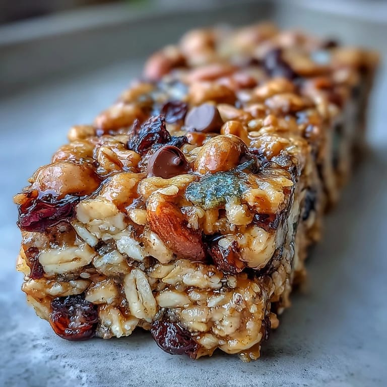 Chewy oat and honey bars loaded with nuts, seeds, and dried cranberries for a satisfying homemade trail mix treat.