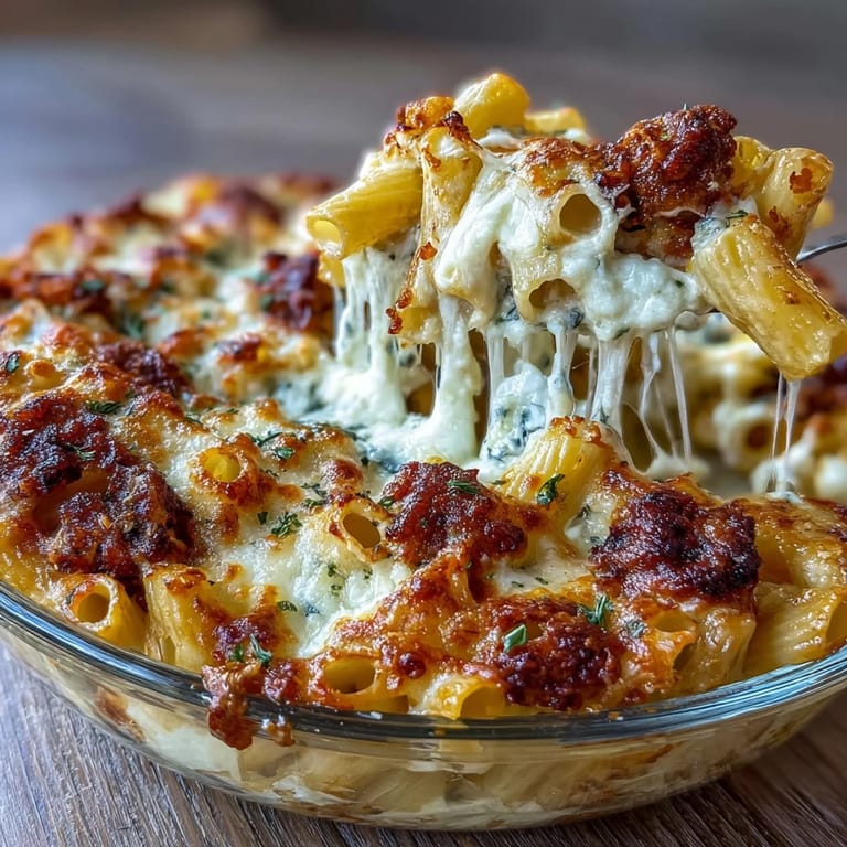 Creamy One-Pot Cheesy Pasta Bake loaded with gooey cheese and tender pasta.