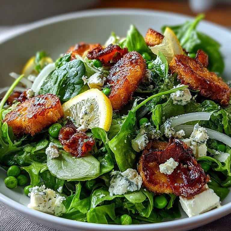 Colorful spring salad featuring lemon vinaigrette, radishes, and peas for a fresh taste.