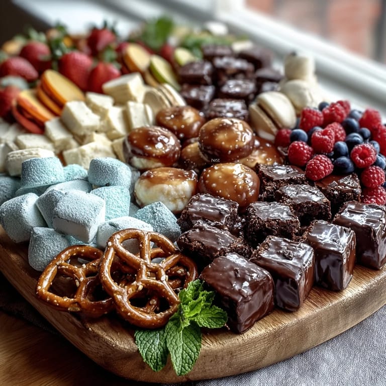 Vibrant dessert board featuring mini brownies, fruit tarts, and cake slices perfect for graduation celebrations.