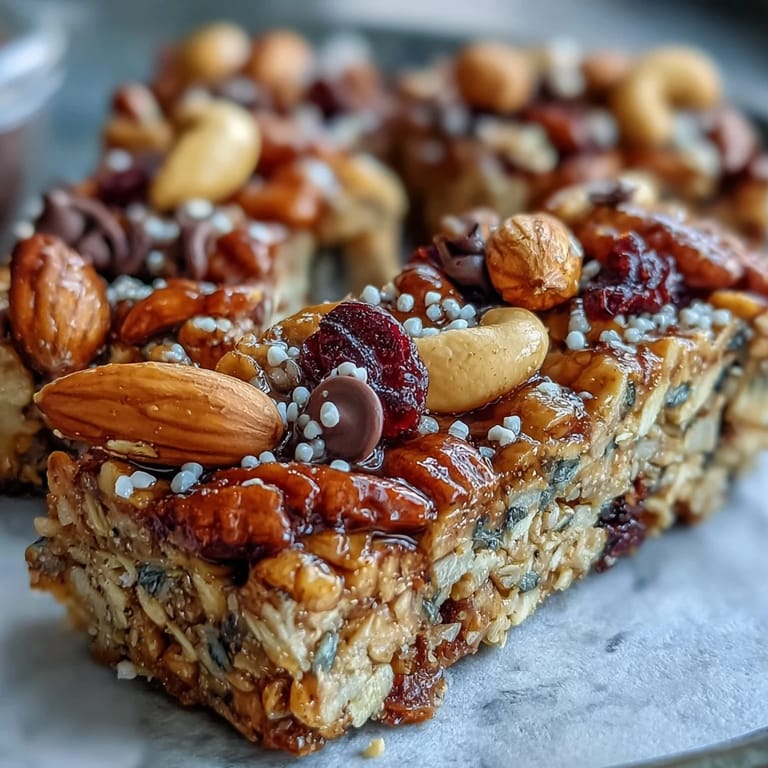 Homemade no-bake granola energy bars featuring chewy oats, mixed nuts, and dried fruit—ideal for on-the-go energy boosts.