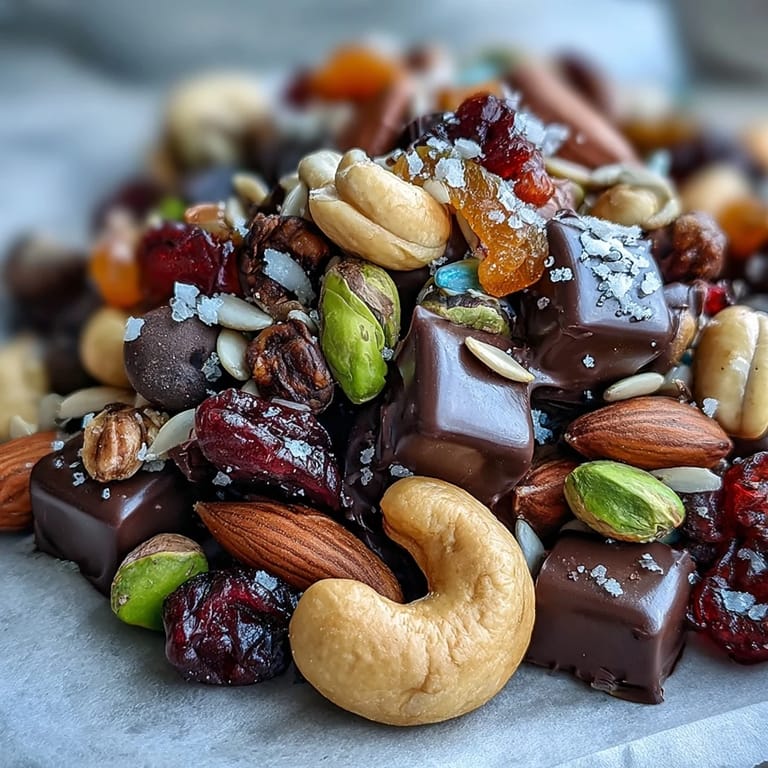 A vibrant bowl of homemade trail mix with dark chocolate, pumpkin seeds, and coconut flakes, perfect for on-the-go snacking.