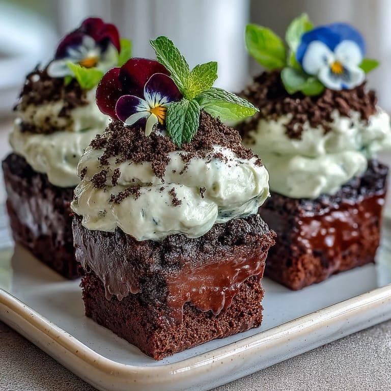 Decadent brownies baked in flower pots, finished with creamy frosting and crushed Oreos, adorned with fresh edible blooms.