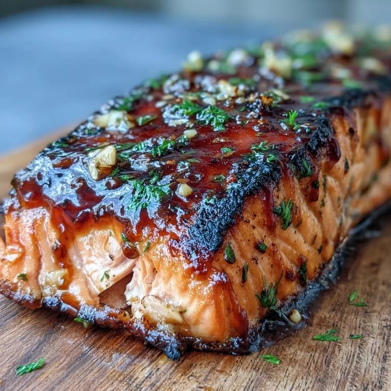 Rustic Cedar Plank Salmon, glistening with sweet and tangy glaze, ready to serve.