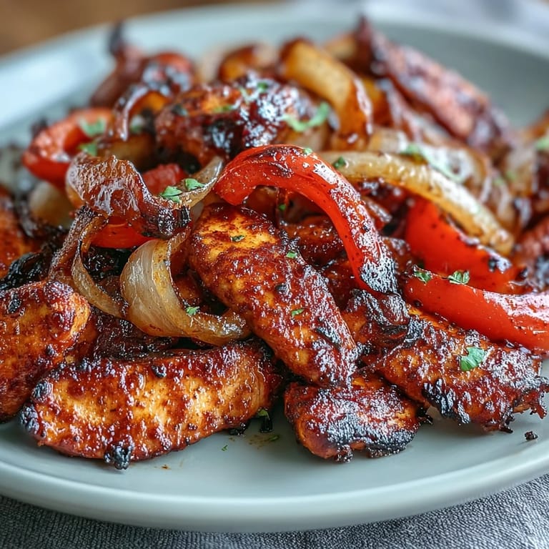 Juicy Sheet Pan Chicken Fajitas sizzling with roasted bell peppers, a vibrant meal.