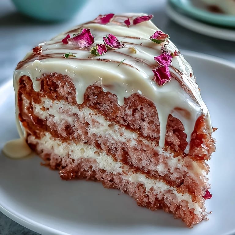 Show-stopping Rosé Velvet Cake with a sophisticated gold drip, perfect for festive celebrations.