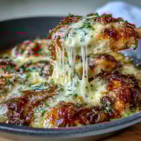 French Onion Chicken Bake with Melted Gruyere, showcasing tender chicken breasts topped with caramelized onions and bubbling cheese.  