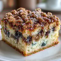 Lemon Blueberry Sourdough Coffee Cake Squares with juicy blueberries and tangy lemon zest, topped with a golden streusel crumb.