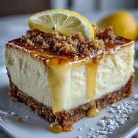 Creamy limoncello cheesecake bars with graham cracker crust, topped with lemon zest and dusted with powdered sugar, perfect for summer dessert tables.