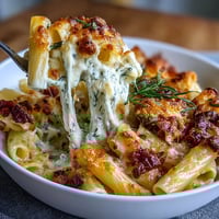 One-Pot Cheesy Pasta Bake with bubbling mozzarella and golden Parmesan crust.