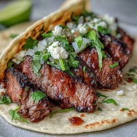Vibrant Cinco de Mayo street taco bar with sizzling carne asada and colorful toppings arranged for a festive DIY taco experience.  